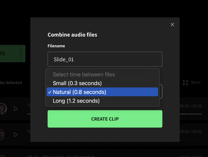 Combine clip pausing length view
